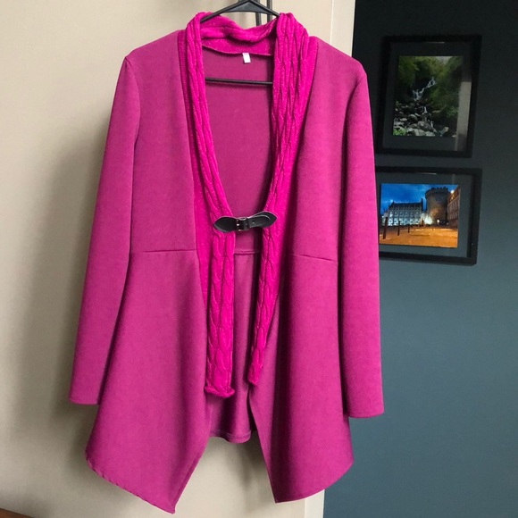 Sweaters - Fuchsia Open Front Sweater with a Buckle Clasp